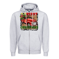 Heather Grey merry christmas with truck Zipper Hoodie - AdoDesignShop