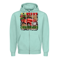 Seafoam merry christmas with truck Zipper Hoodie - AdoDesignShop