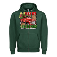 Sports Green merry christmas with truck Zipper Hoodie - AdoDesignShop