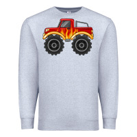 Heather Grey monster truck with flames Premium Sweatshirt - MaliasSmallBusiness