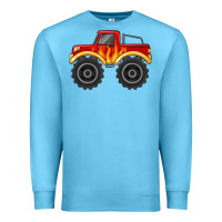Ocean Blue monster truck with flames Premium Sweatshirt - MaliasSmallBusiness