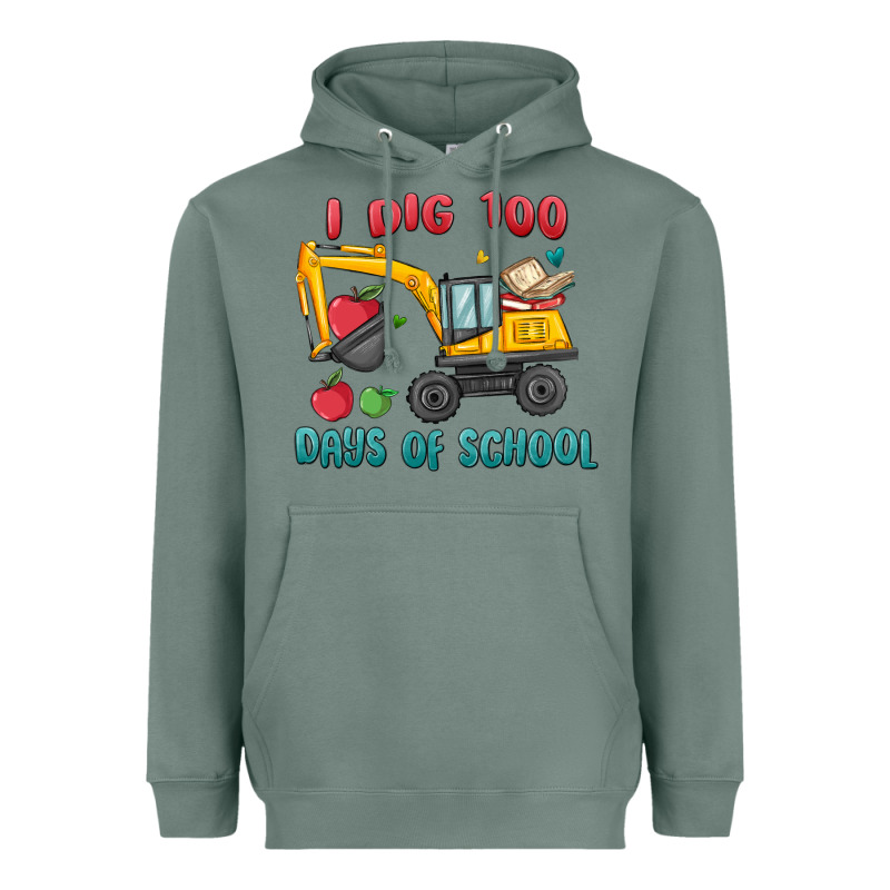 I Dig 100 Days Of School Excavator Heavyweight Hoodie by MaliasSmallBusiness | Teevron