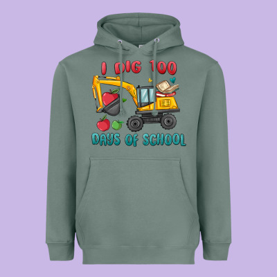 I Dig 100 Days Of School Excavator Heavyweight Hoodie Designed By Maliassmallbusiness