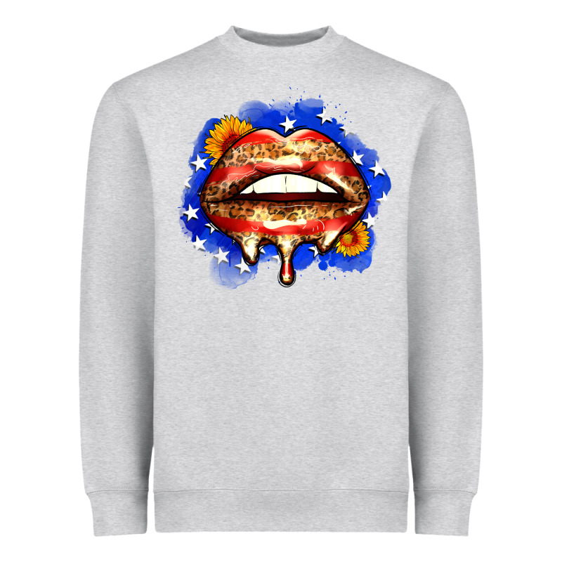 Leopard American Flag Lips Heavyweight Sweatshirt by Zillion Design Studio | Teevron