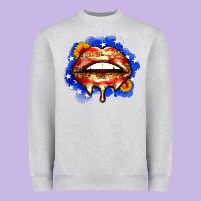 Leopard American Flag Lips Heavyweight Sweatshirt Designed By Zillion Design Studio
