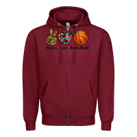 Burgundy peace love basketball Zipper Hoodie - Artiststas