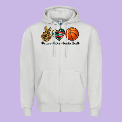Peace Love Basketball Zipper Hoodie Designed By Artiststas