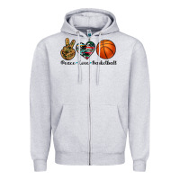 Heather Grey peace love basketball Zipper Hoodie - Artiststas