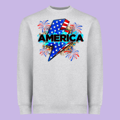 America With Lightning Bolt Heavyweight Sweatshirt Designed By Zillion Design Studio