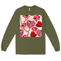 Army Green valentines day lollipops and lips seamless pattern Long Sleeve Tee - BundleAndBundleShop