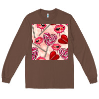 Chestnut valentines day lollipops and lips seamless pattern Long Sleeve Tee - BundleAndBundleShop