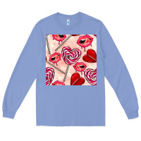 Colony Blue valentines day lollipops and lips seamless pattern Long Sleeve Tee - BundleAndBundleShop