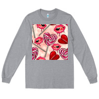Valentines Day Lollipops And Lips Seamless Pattern Long Sleeve Tee | Teevron