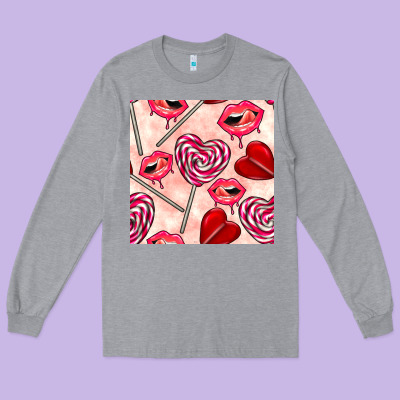 Valentines Day Lollipops And Lips Seamless Pattern Long Sleeve Tee Designed By Bundleandbundleshop