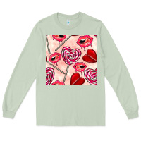 Matcha valentines day lollipops and lips seamless pattern Long Sleeve Tee - BundleAndBundleShop