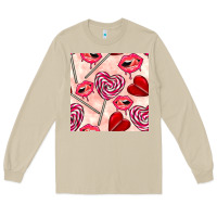 Mushroom valentines day lollipops and lips seamless pattern Long Sleeve Tee - BundleAndBundleShop