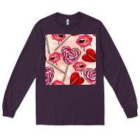 Plum valentines day lollipops and lips seamless pattern Long Sleeve Tee - BundleAndBundleShop