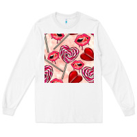 White valentines day lollipops and lips seamless pattern Long Sleeve Tee - BundleAndBundleShop