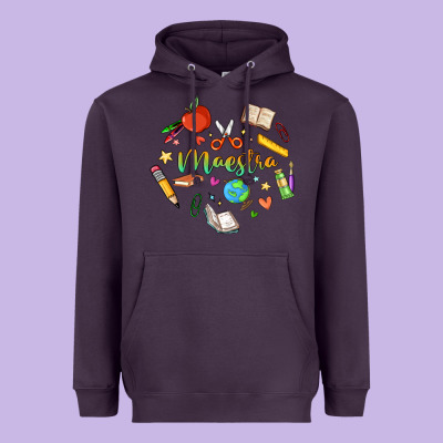 Maestra Teacher Heart Doodle Heavyweight Hoodie Designed By Maliassmallbusiness