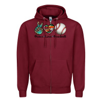 Burgundy peace love baseball Zipper Hoodie - Artiststas