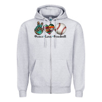 Heather Grey peace love baseball Zipper Hoodie - Artiststas