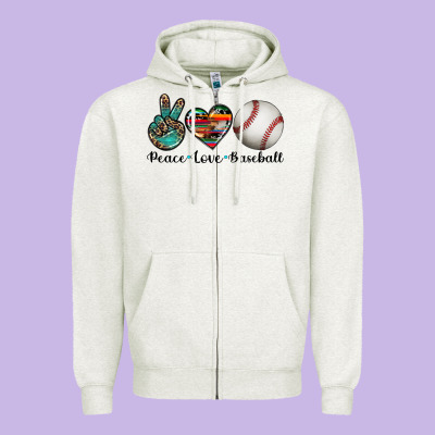 Peace Love Baseball Zipper Hoodie Designed By Artiststas