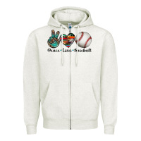 Oatmeal Heather peace love baseball Zipper Hoodie - Artiststas
