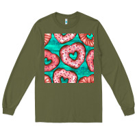 Army Green valentines day heart donuts seamless pattern Long Sleeve Tee - BundleAndBundleShop
