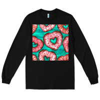 Black valentines day heart donuts seamless pattern Long Sleeve Tee - BundleAndBundleShop