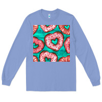 Colony Blue valentines day heart donuts seamless pattern Long Sleeve Tee - BundleAndBundleShop