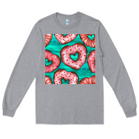 Heather Grey valentines day heart donuts seamless pattern Long Sleeve Tee - BundleAndBundleShop