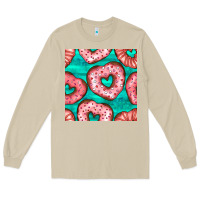 Mushroom valentines day heart donuts seamless pattern Long Sleeve Tee - BundleAndBundleShop
