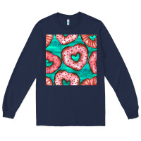 Navy valentines day heart donuts seamless pattern Long Sleeve Tee - BundleAndBundleShop
