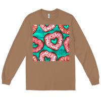 Toasted Coconut valentines day heart donuts seamless pattern Long Sleeve Tee - BundleAndBundleShop