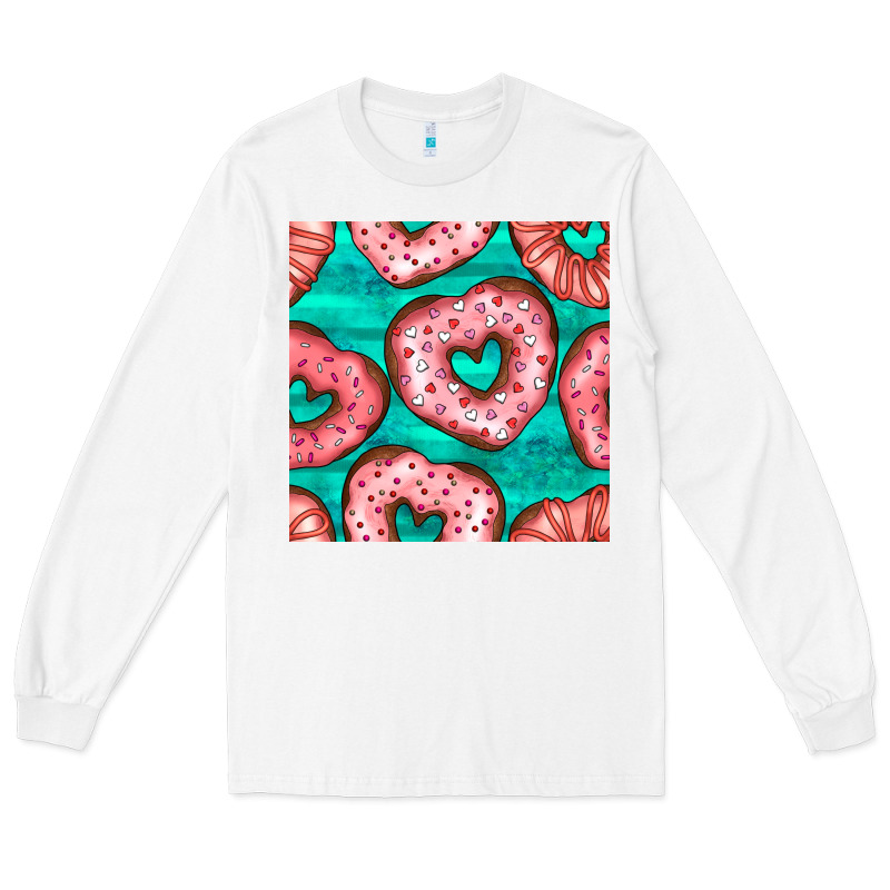 Valentines Day Heart Donuts Seamless Pattern Long Sleeve Tee by BundleAndBundleShop | Teevron