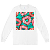 White valentines day heart donuts seamless pattern Long Sleeve Tee - BundleAndBundleShop