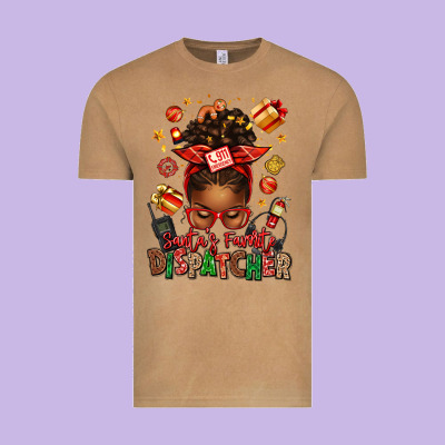Santa's Favorite Dispatcher Afro Messy Bun Vintage Tee Designed By Texasbilliewilder