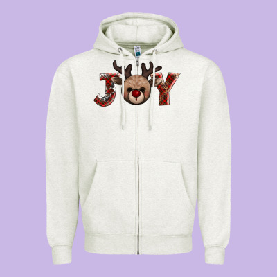 Joy Reindeer Zipper Hoodie Designed By Adodesignshop