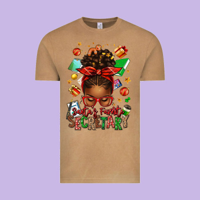 Santa's Favorite Secretary Afro Messy Bun Vintage Tee Designed By Texasbilliewilder