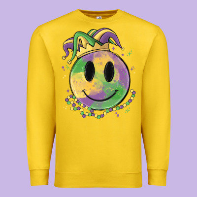 Smiley Face Mardi Gras Premium Sweatshirt Designed By Maliassmallbusiness