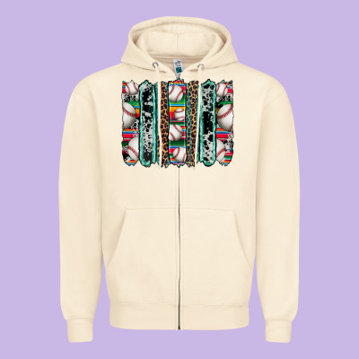 Baseball Serape Cowhide Turquoise Leopard Glitter  Brushstrokes Zipper Hoodie Designed By Artiststas