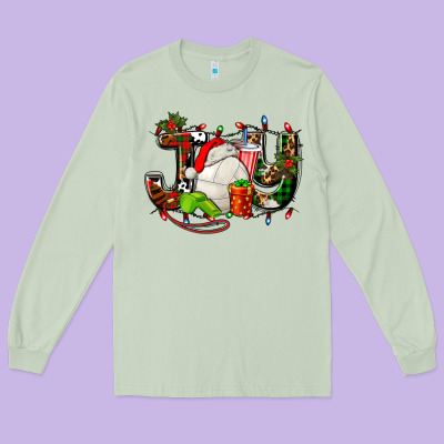 Joy With Volleyball And Santa's Hat Long Sleeve Tee Designed By Adodesignshop