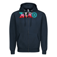 Navy xoxo with cow Zipper Hoodie - AdoDesignShop
