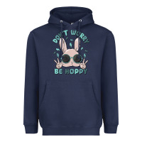 Navy don't worry be hoppy Heavyweight Hoodie - MaliasSmallBusiness