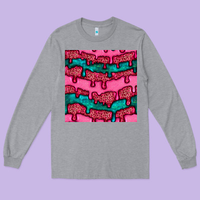 Valentines Day Leopard And Turquoise Gemstone Seamless Pattern Long Sleeve Tee Designed By Bundleandbundleshop