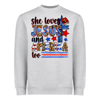 Heather Grey she loves jesus and america too Heavyweight Sweatshirt - Zillion Design Studio