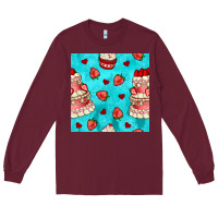 Burgundy valentines day cake and strawberries seamless pattern Long Sleeve Tee - BundleAndBundleShop