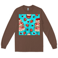 Chestnut valentines day cake and strawberries seamless pattern Long Sleeve Tee - BundleAndBundleShop