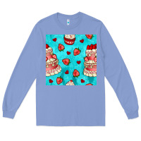 Colony Blue valentines day cake and strawberries seamless pattern Long Sleeve Tee - BundleAndBundleShop
