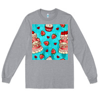 Heather Grey valentines day cake and strawberries seamless pattern Long Sleeve Tee - BundleAndBundleShop
